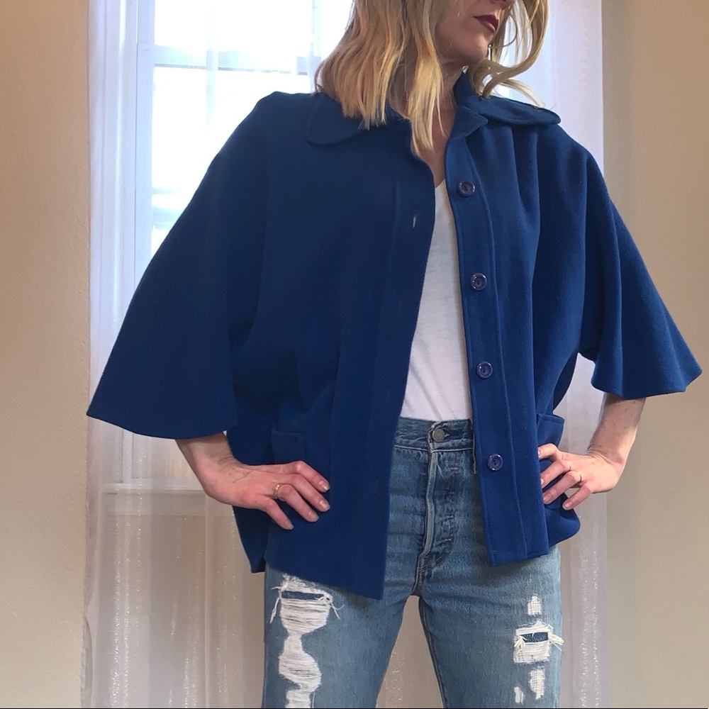 Vintage blue blazer, cape.